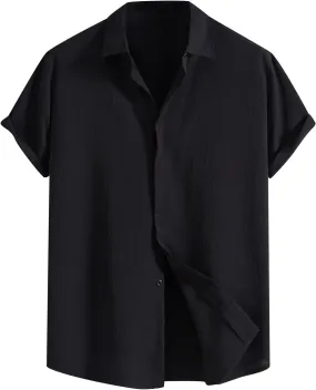 Men's Cotton Linen Short Sleeve Shirts Lightweight Breathable Button Down Shirt Casual Summer Beach Cuban Shirts