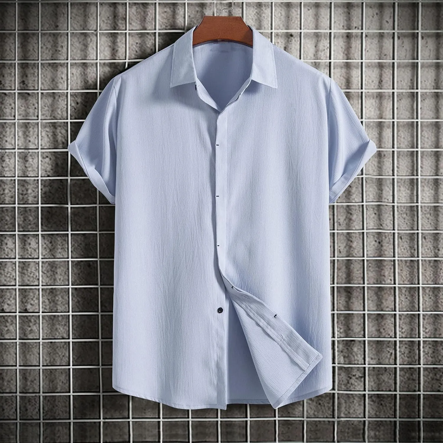 Men's Cotton Linen Short Sleeve Shirts Lightweight Breathable Button Down Shirt Casual Summer Beach Cuban Shirts