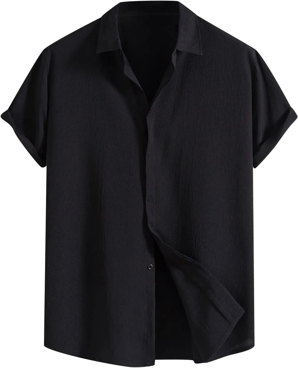 Men's Cotton Linen Short Sleeve Shirts Lightweight Breathable Button Down Shirt Casual Summer Beach Cuban Shirts