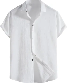 Men's Cotton Linen Short Sleeve Shirts Lightweight Breathable Button Down Shirt Casual Summer Beach Cuban Shirts