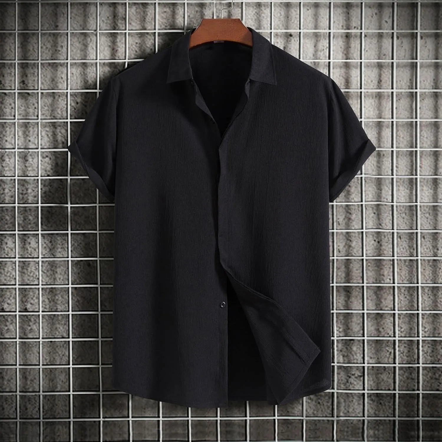 Men's Cotton Linen Short Sleeve Shirts Lightweight Breathable Button Down Shirt Casual Summer Beach Cuban Shirts