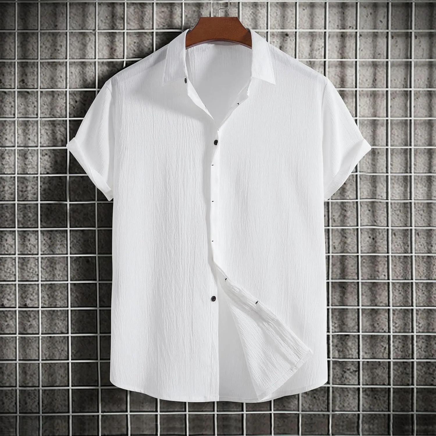 Men's Cotton Linen Short Sleeve Shirts Lightweight Breathable Button Down Shirt Casual Summer Beach Cuban Shirts