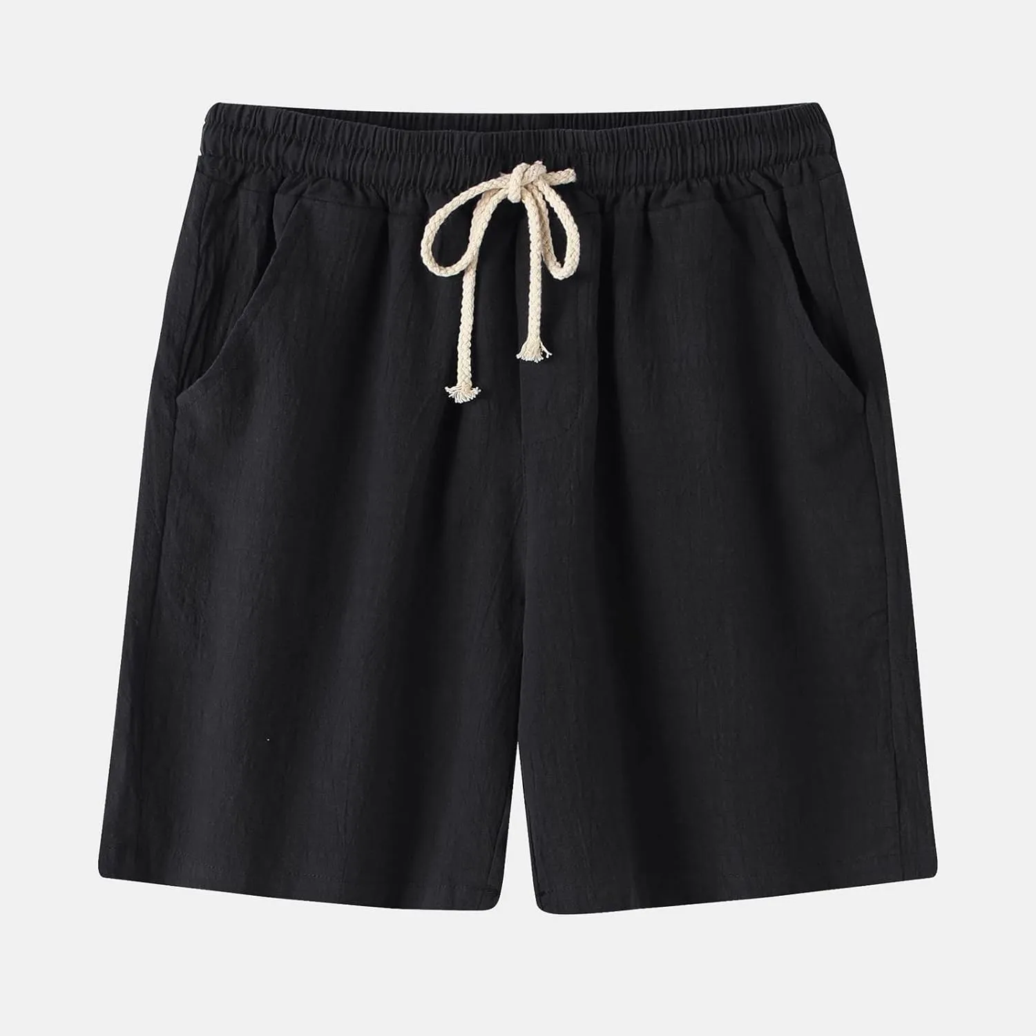 Mens Cotton Linen Shorts Casual Elastic Waist Drawstring Beach Shorts Lightweight Summer Golf Shorts Daily Shorts