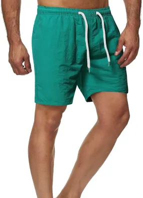 Men's Cotton Shorts Elastic Waist Summer Beach Shorts Casual Drawstring Sports Shorts with Pockets