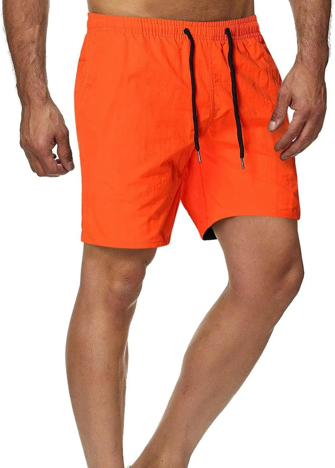 Men's Cotton Shorts Elastic Waist Summer Beach Shorts Casual Drawstring Sports Shorts with Pockets