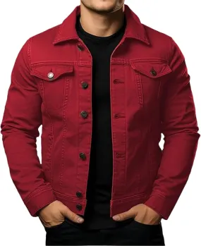 Mens Denim Jacket Casual Botton Down Jean Shacket Slim Fit Fashion Jean Coat Long Sleeve Jean Trucker Jacket Pockets