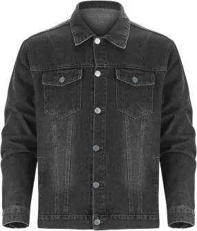 Mens Denim Jacket Long Sleeve Button Down Jackets Distressed Jean Jackets Trucker Jacket Casual Slim Fit Coat