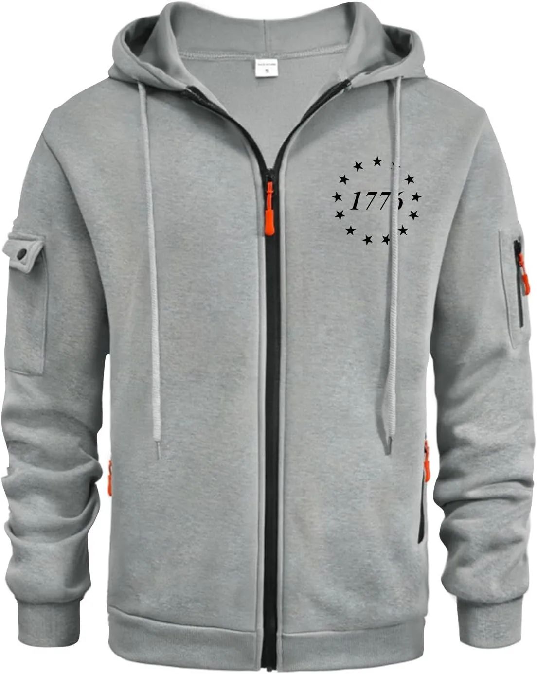 Men's Drawstring Zipper Hoodie 4th of July 1776 Stylish Plain Shirts Light Long Sleeve Sweatshirt with Pockets