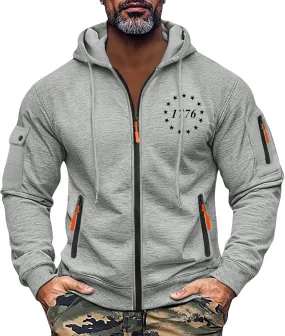 Men's Drawstring Zipper Hoodie 4th of July 1776 Stylish Plain Shirts Light Long Sleeve Sweatshirt with Pockets