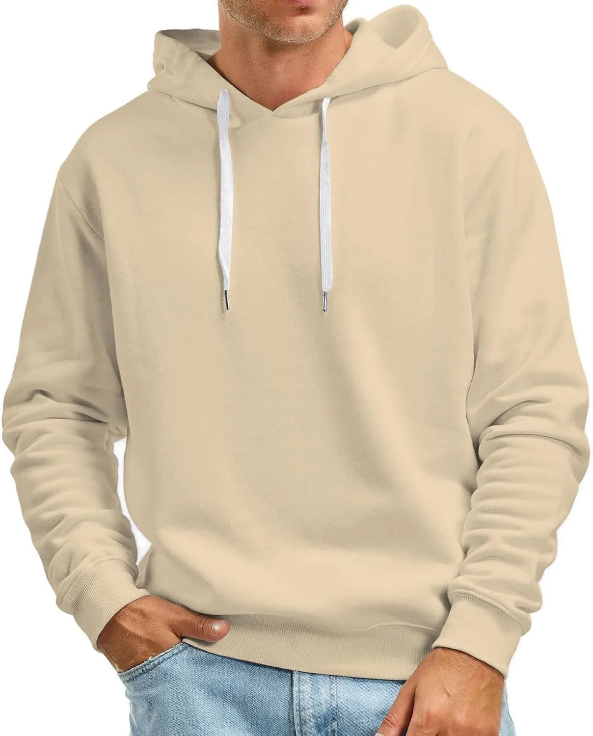 Men's Fall And Winter Casual Solid Color Hooded Sweater No Pockets Sweatshirt Pullover Tops Zip up Sweatshirt for A