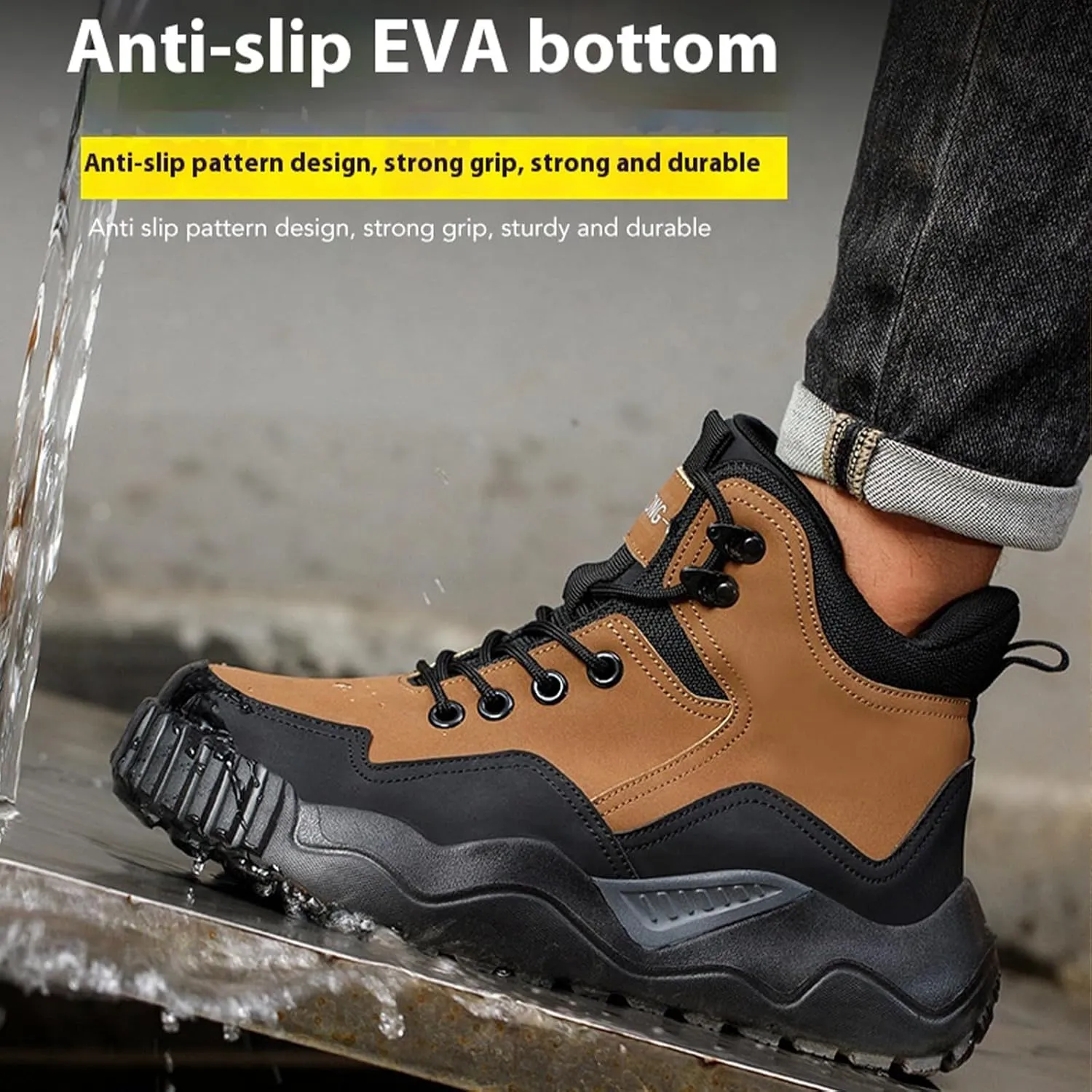 Men's Fashion Platform Lace-Up Hiking Boots Comfortable Anti-smash round toe waterproof Non-Slip Lightweight breathable Casual Ankle Boots for Hiking Walking Work Booties