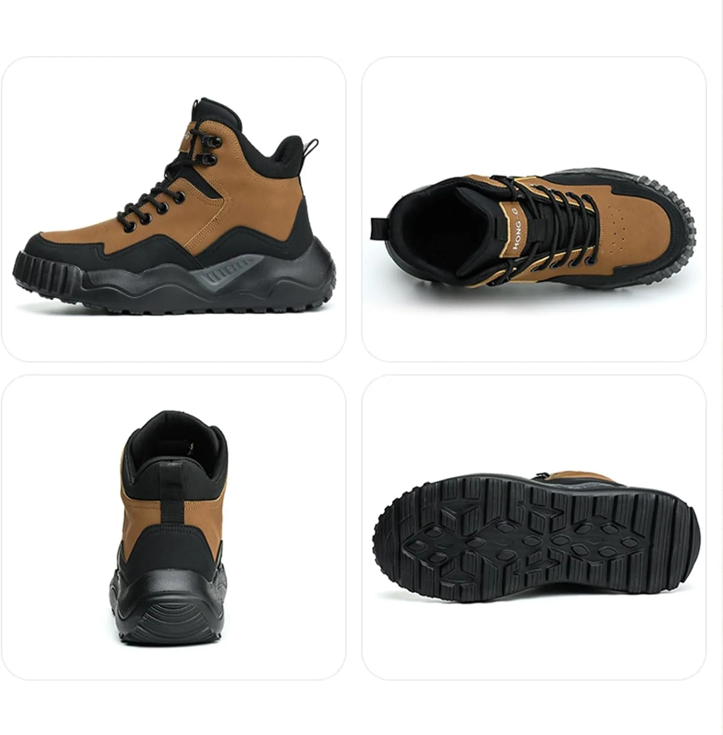 Men's Fashion Platform Lace-Up Hiking Boots Comfortable Anti-smash round toe waterproof Non-Slip Lightweight breathable Casual Ankle Boots for Hiking Walking Work Booties