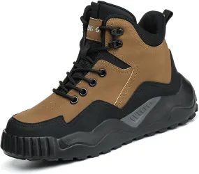Men's Fashion Platform Lace-Up Hiking Boots Comfortable Anti-smash round toe waterproof Non-Slip Lightweight breathable Casual Ankle Boots for Hiking Walking Work Booties