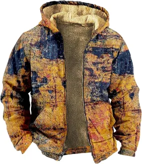 Men'S Fleece Jackets & Coats Heated Personalized Casual Printing Long Sleeve Zipper Thick Cotton Suit Winter