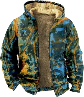 Men'S Fleece Jackets & Coats Heated Personalized Casual Printing Long Sleeve Zipper Thick Cotton Suit Winter
