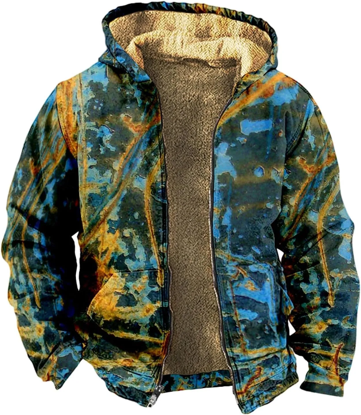 Men'S Fleece Jackets & Coats Heated Personalized Casual Printing Long Sleeve Zipper Thick Cotton Suit Winter