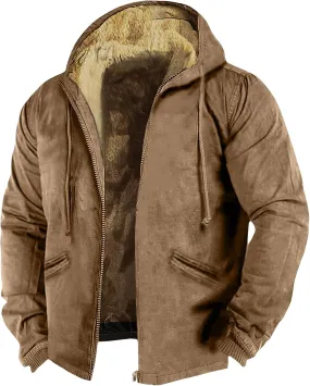 Men'S Fleece Jackets & Coats Heated Solid Color Jacket Autumn Winter Casual Trend Zipper Hooded Jacket