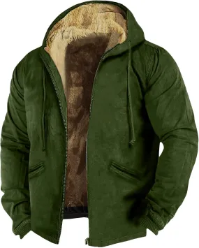 Men'S Fleece Jackets & Coats Heated Solid Color Jacket Autumn Winter Casual Zipper Hooded Jacket