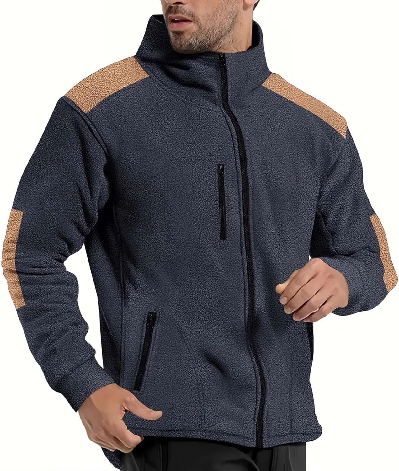 Men's Fleece Jackets Full Zip Lightweight Outdoor Hiking Jackets with Pockets Winter Casual Long Sleeve Warm Outwear