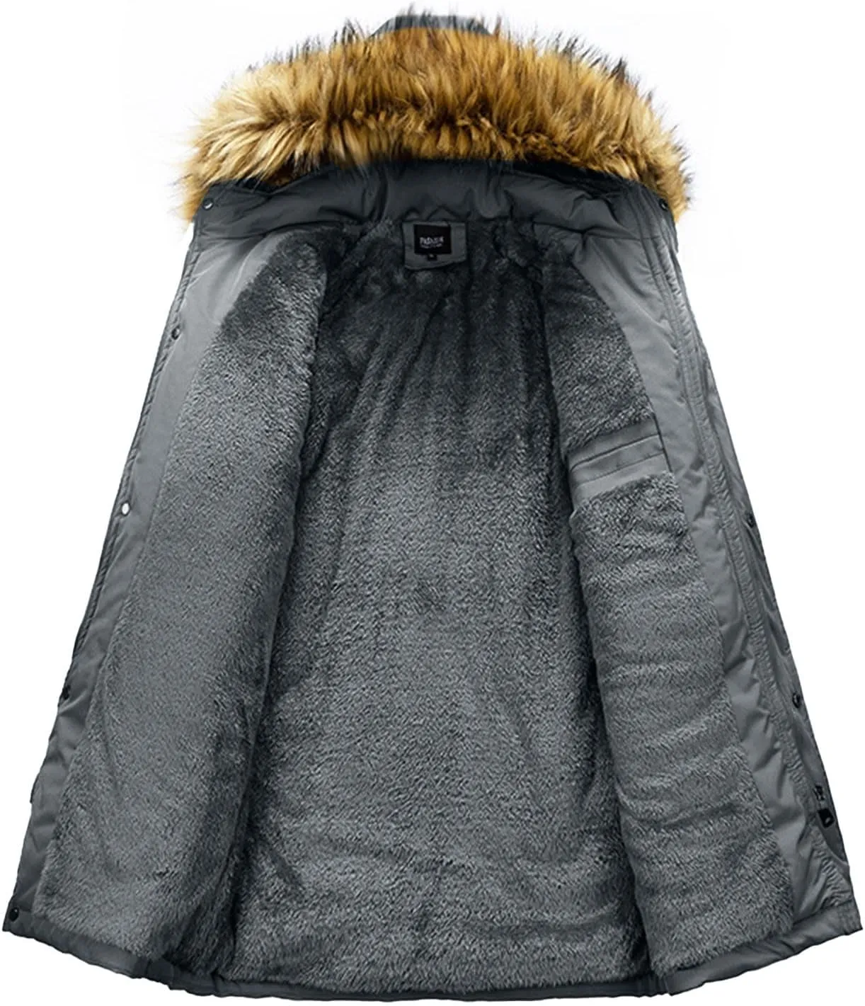 Men's Fleece Lined Parka Jacket with Fur Hood Warm Winter Trench Coats Long Windproof Windbreaker Overcoat