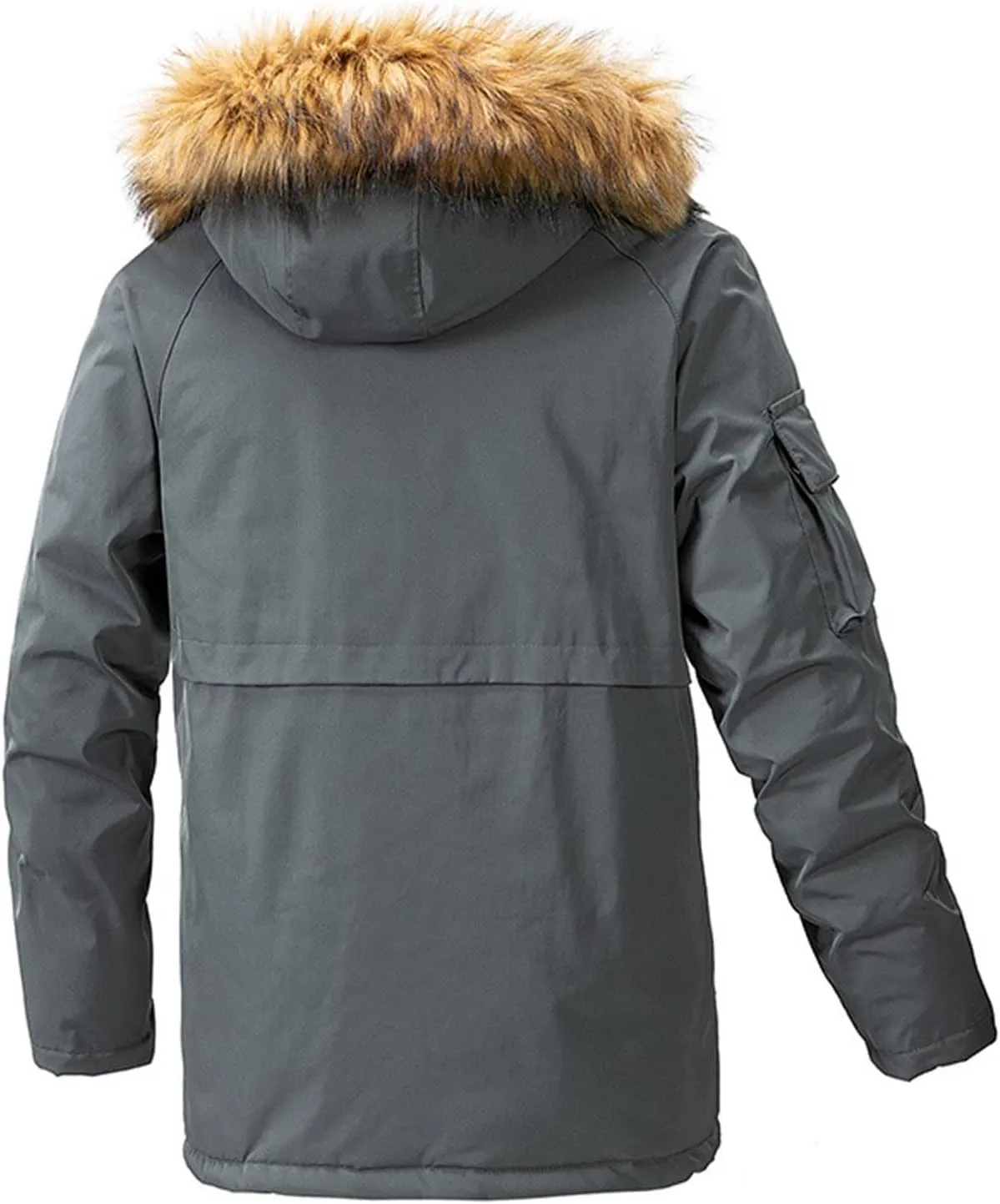 Men's Fleece Lined Parka Jacket with Fur Hood Warm Winter Trench Coats Long Windproof Windbreaker Overcoat