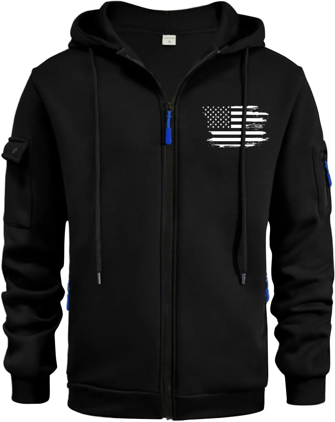 Men's Full Zip American Flag Print Hoodies Casual Long Sleeve Drawstring Shirt Winter Patriotic Sweatshirt with Pockets