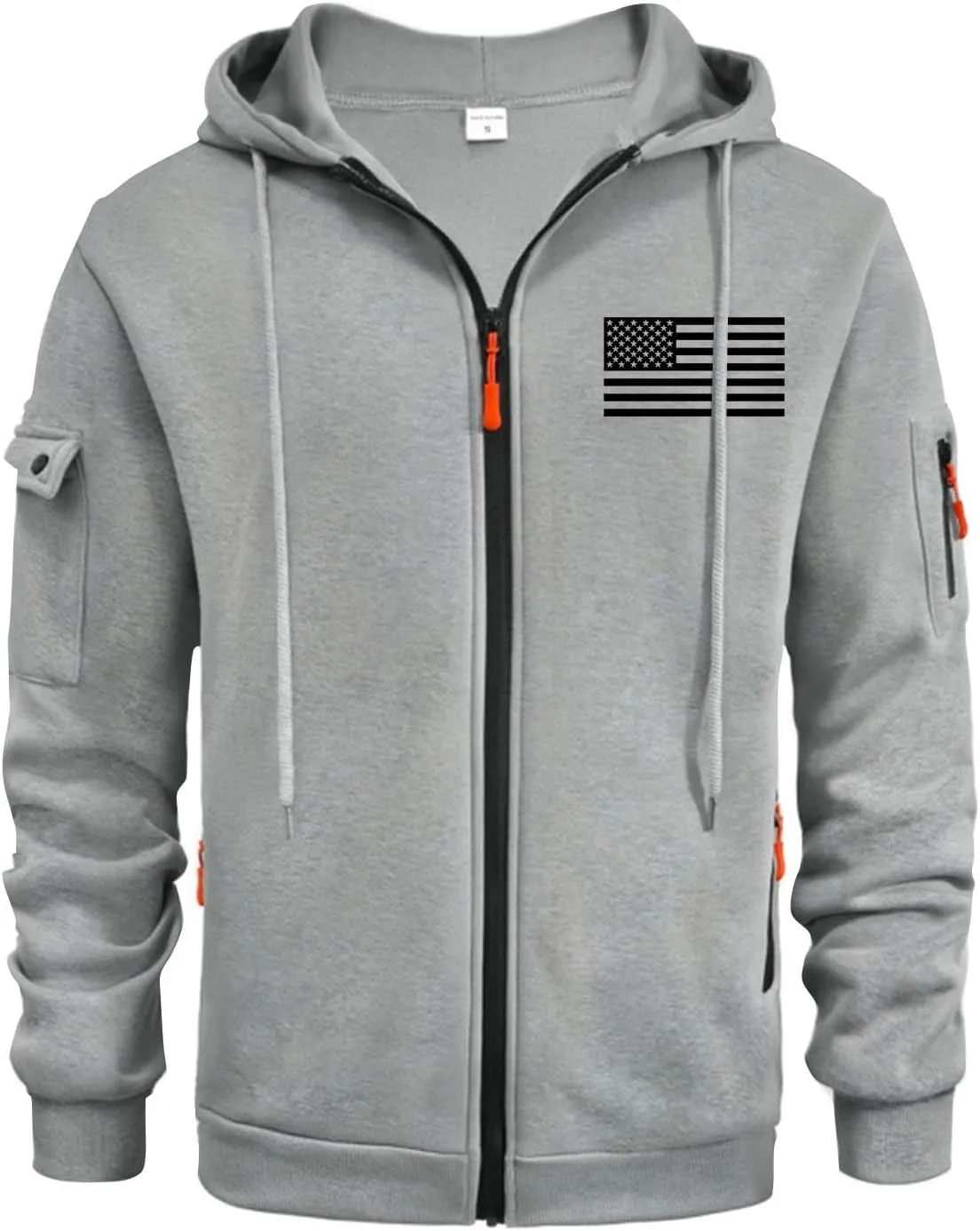 Men's Full Zip USA Flag Print Hoodies Outdoor Long Sleeve Drawstring Shirts Tactical Patriotic Sweatshirt with Pockets