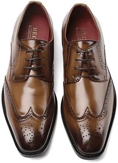 Men's Genuine Leather Hand Stitched DressComf Ortable Walking Loafers Business Casual Dress Walking Shoes Vintage Leather Brogue Wingtip Oxfords Adjustable Lacing Derby Shoes