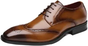 Men's Genuine Leather Hand Stitched DressComf Ortable Walking Loafers Business Casual Dress Walking Shoes Vintage Leather Brogue Wingtip Oxfords Adjustable Lacing Derby Shoes
