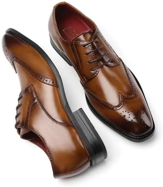 Men's Genuine Leather Hand Stitched DressComf Ortable Walking Loafers Business Casual Dress Walking Shoes Vintage Leather Brogue Wingtip Oxfords Adjustable Lacing Derby Shoes
