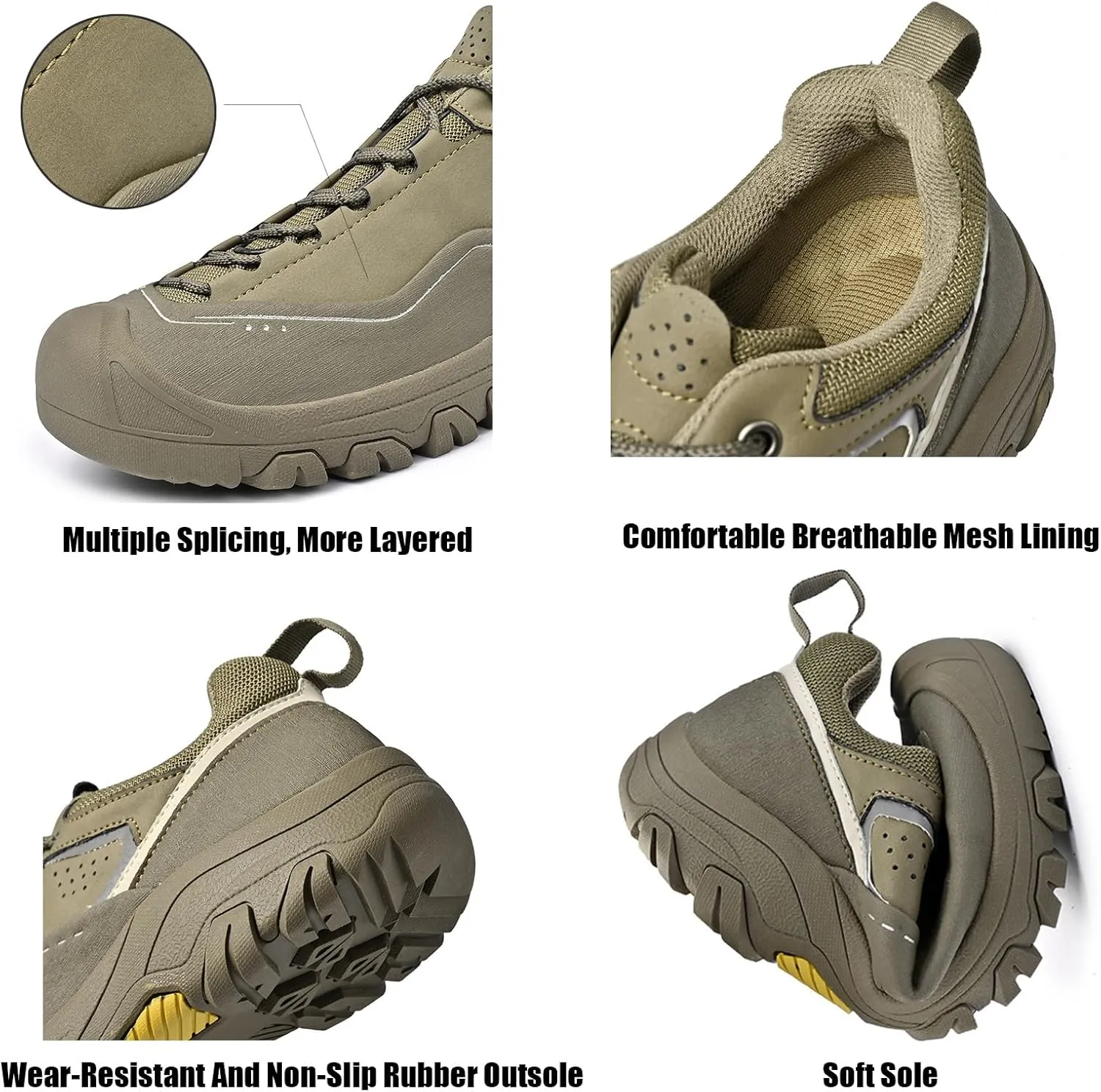 Men's Genuine Leather Waterproof Hiking Shoes Outdoor Lightweight Breathable Trekking Trails Shoes Casual Non-Slip Sneakers