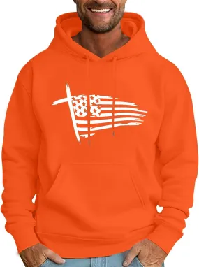 Mens Graphic Hoodies American Flag Cross Print Hooded Sweatshirts Outdoor Patriotic Shirts Long Sleeve Spring Tops