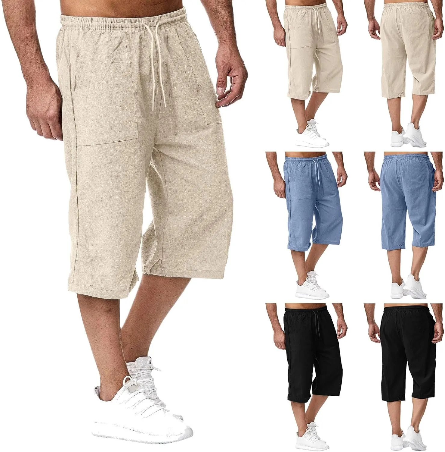 Men's Hawaiian Bermuda Shorts Elastic Waist Drawstring Pant Breathable Soft Shorts Summer Beach Vacation Shorts Mens Cargo Shorts