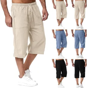 Men's Hawaiian Bermuda Shorts Elastic Waist Drawstring Pant Breathable Soft Shorts Summer Beach Vacation Shorts Mens Cargo Shorts