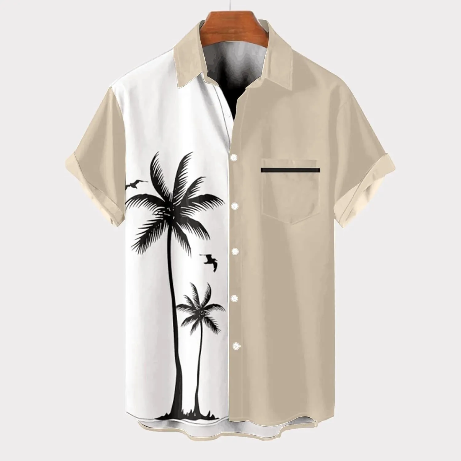 Men's Hawaiian Shirts Short Sleeve Beach Sun Coconut Tree Graphic Button Down Shirt Summer Linen Casual Collar Tops