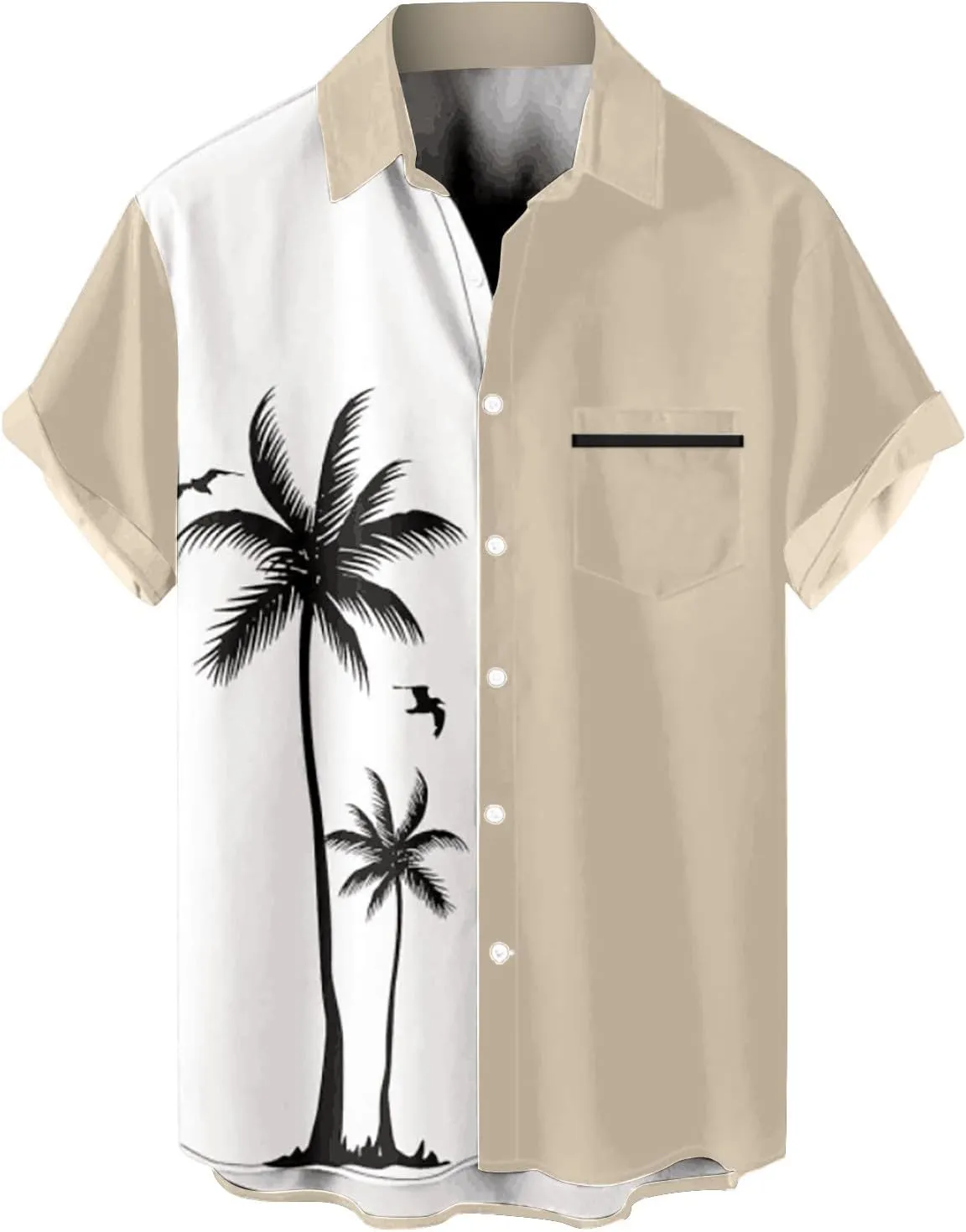 Men's Hawaiian Shirts Short Sleeve Beach Sun Coconut Tree Graphic Button Down Shirt Summer Linen Casual Collar Tops