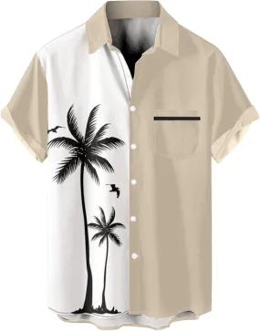 Men's Hawaiian Shirts Short Sleeve Beach Sun Coconut Tree Graphic Button Down Shirt Summer Linen Casual Collar Tops