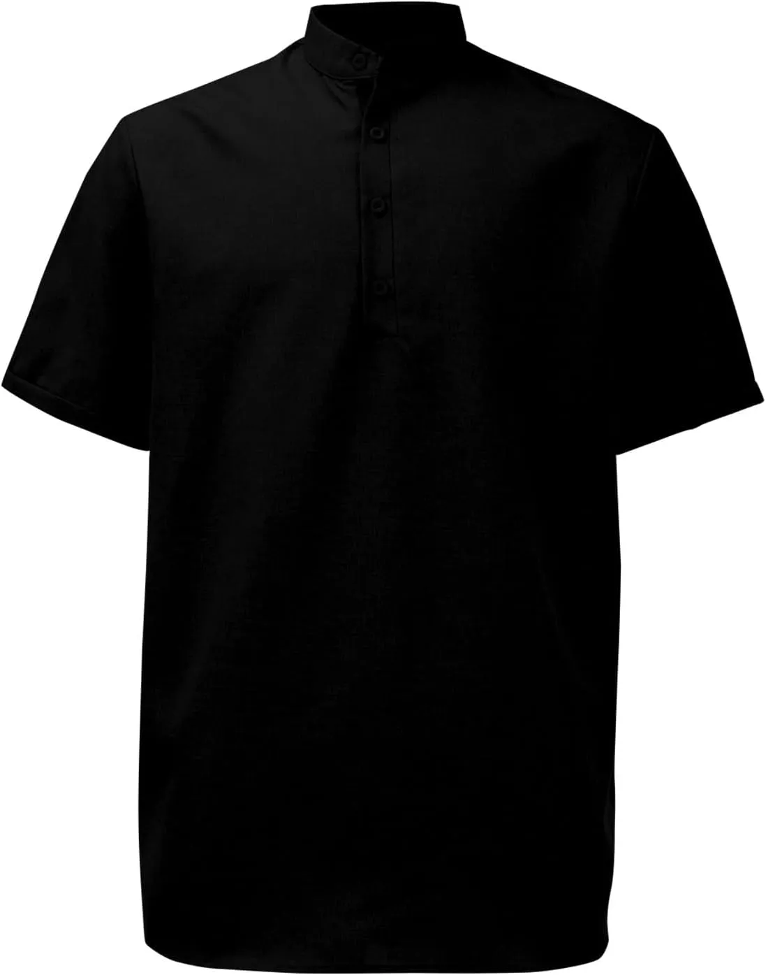Men's Henley Shirts Linen Summer Short Sleeve Beach Tee Shirt Lightweight Solid Color Stand Collar Dress Work T-Shirts