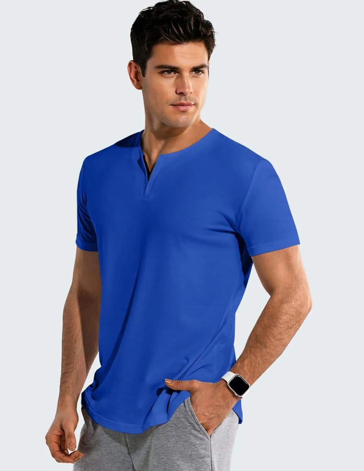 Mens Henley Shirts Short Sleeve Summer Casual V Neck Cotton Tee Shirts