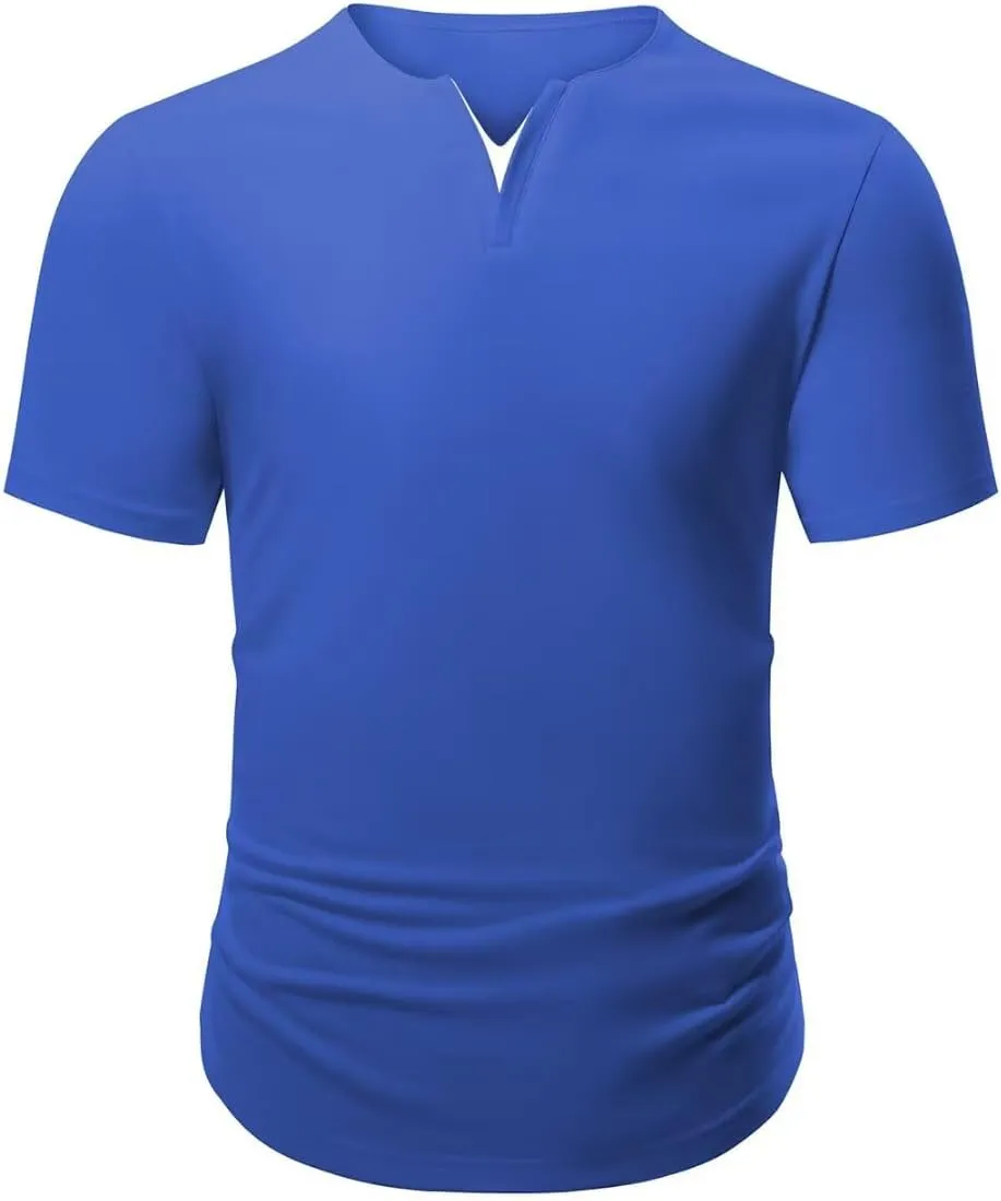 Mens Henley Shirts Short Sleeve Summer Casual V Neck Cotton Tee Shirts