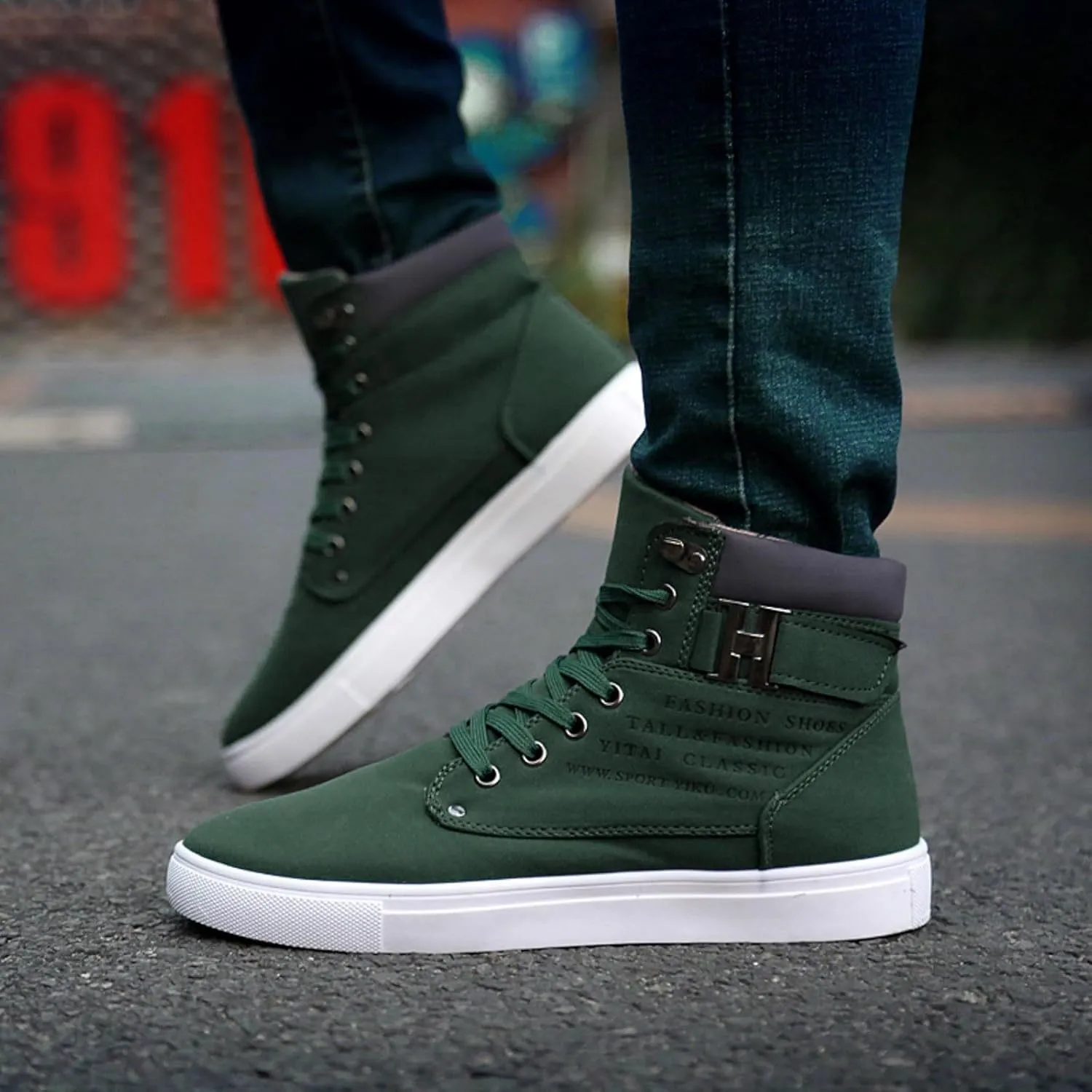 Men's High Top Sneakers Retro Casual Lace Up Sport Shoes Flat Bottom Walking Boots Men Size 11 Cowboy Boots