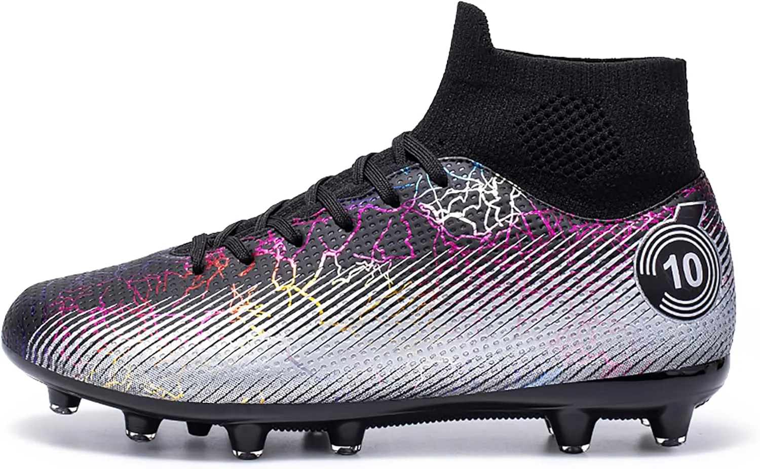 Men's high top soccer shoes with straps for teenagers and adults, lightweight and durable, AG stud for professional sports training (black, Adult, Men, 9, Numeric, US Footwear Size System, Medium)