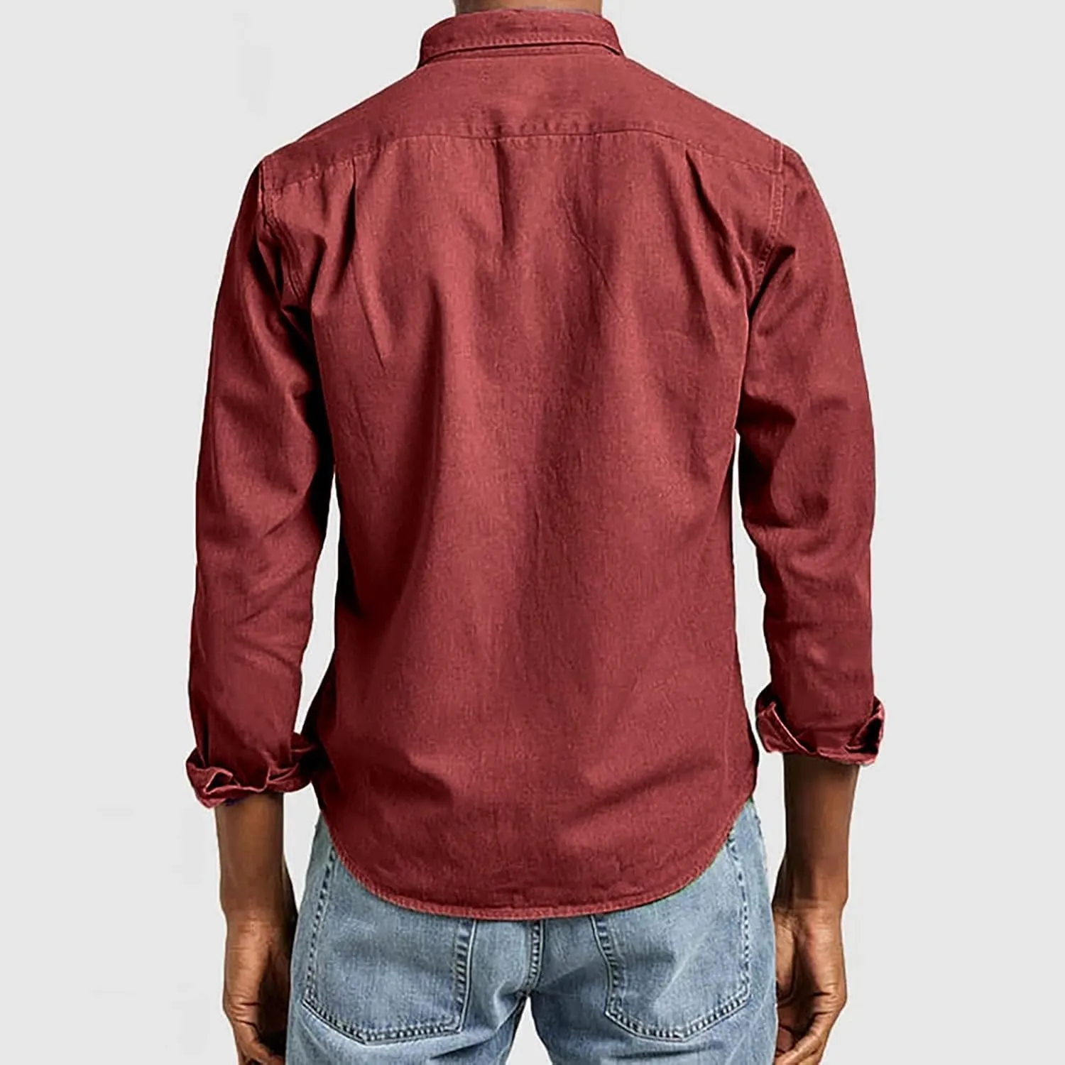 Men's Hiking Fishing Shirts Tactical Cargo Shirt Travel Work Long Sleeve Shirts for Men Quick Dry Chambray Tops