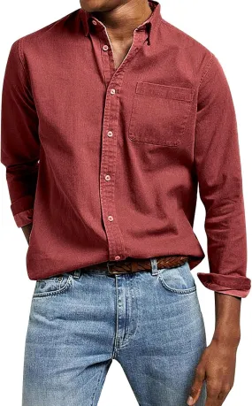 Men's Hiking Fishing Shirts Tactical Cargo Shirt Travel Work Long Sleeve Shirts for Men Quick Dry Chambray Tops