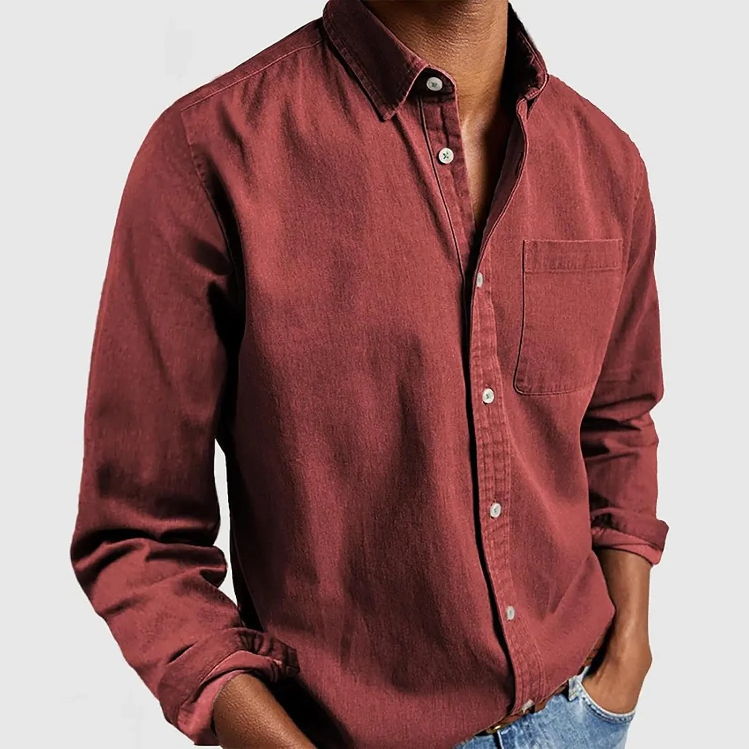 Men's Hiking Fishing Shirts Tactical Cargo Shirt Travel Work Long Sleeve Shirts for Men Quick Dry Chambray Tops