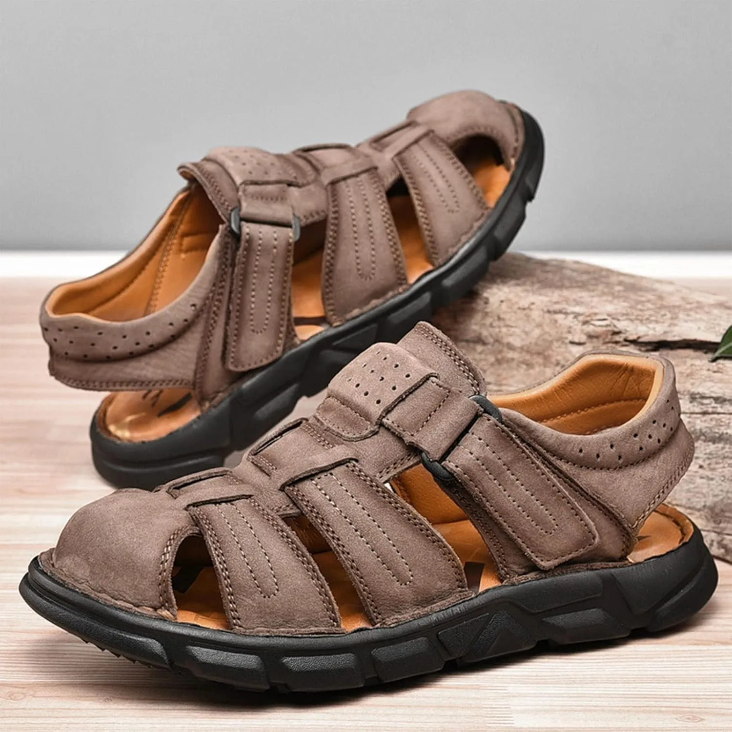 Mens Hiking Sandals, Outdoor Sports Summer Beach Fisherman Water Shoes, Mens Closed Toe Walking Sandals Comfort Breathable Trekking Shoes