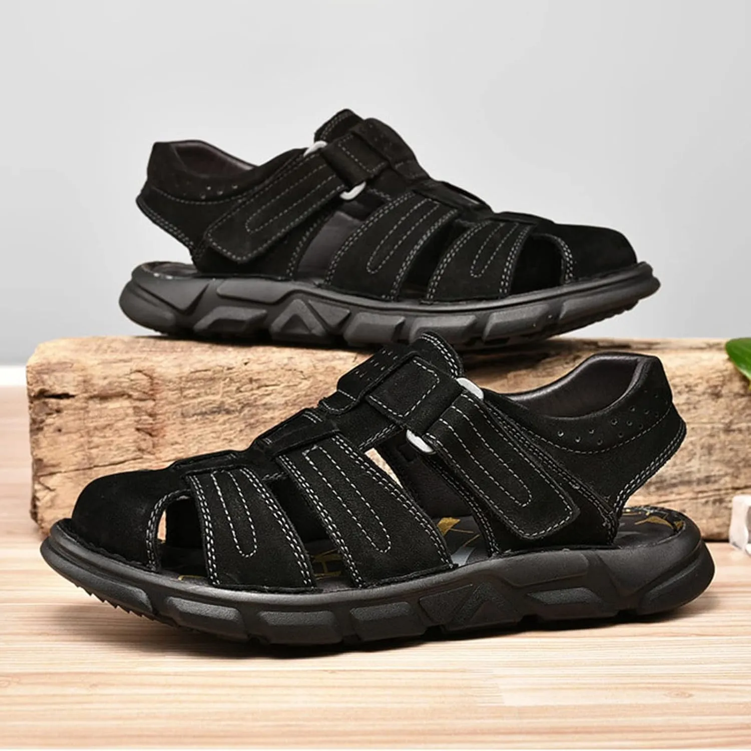 Mens Hiking Sandals, Outdoor Sports Summer Beach Fisherman Water Shoes, Mens Closed Toe Walking Sandals Comfort Breathable Trekking Shoes
