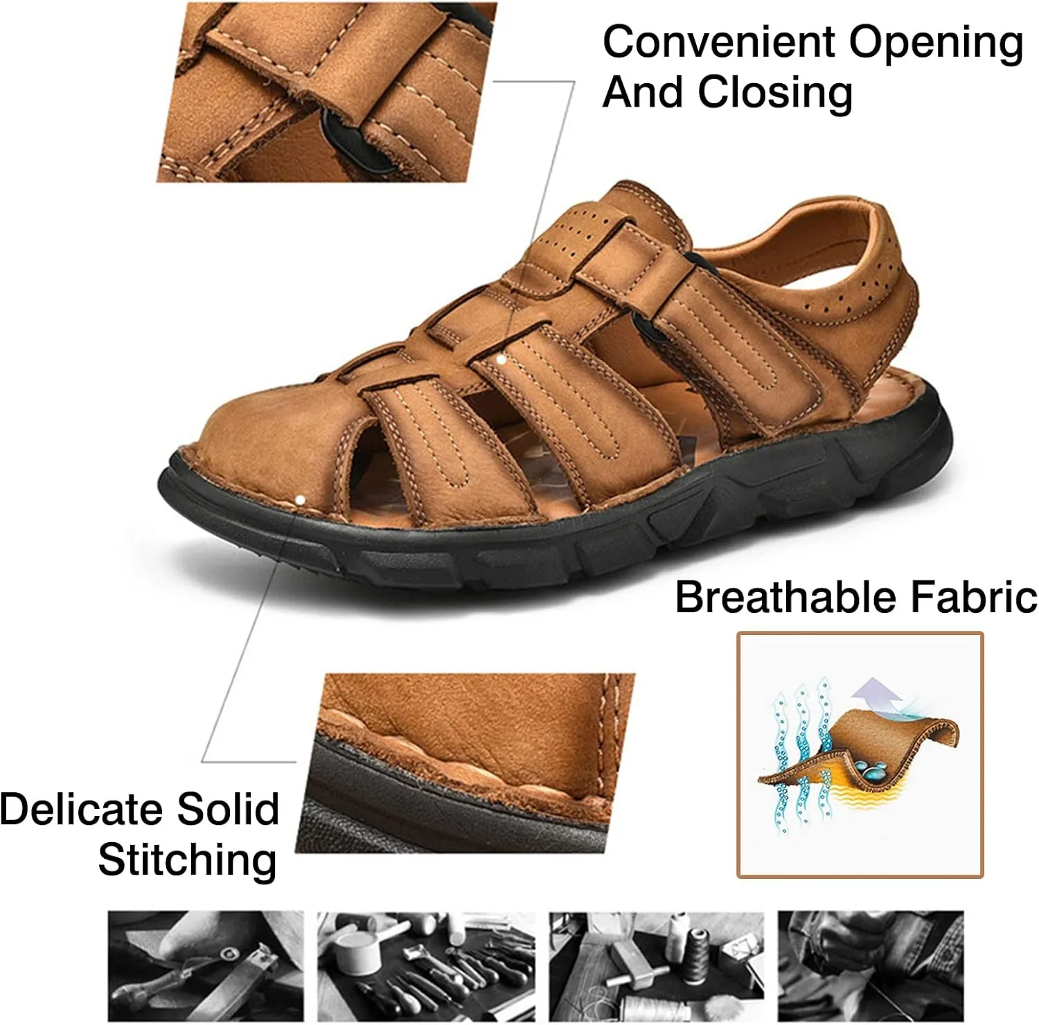 Mens Hiking Sandals, Outdoor Sports Summer Beach Fisherman Water Shoes, Mens Closed Toe Walking Sandals Comfort Breathable Trekking Shoes