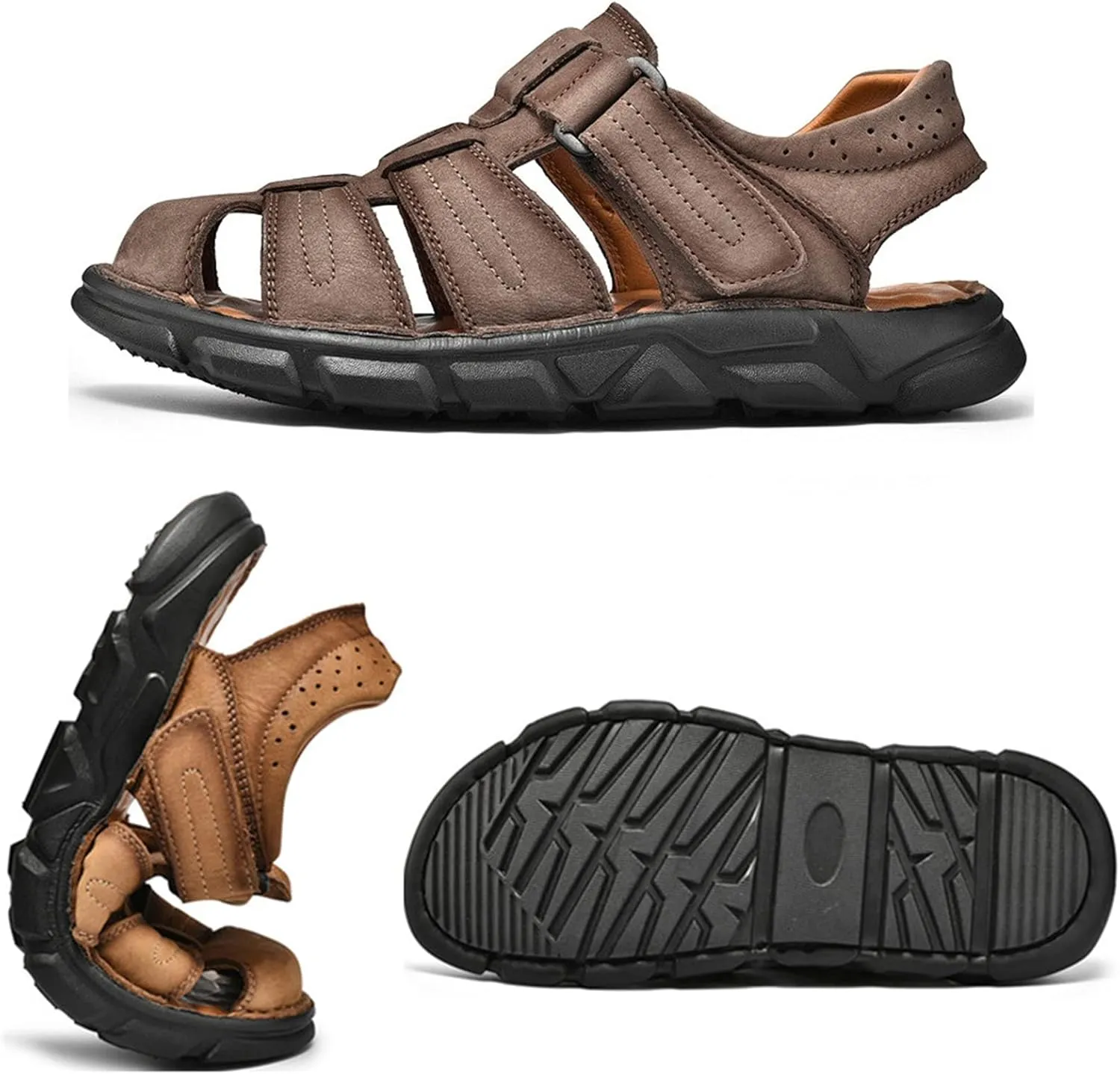 Mens Hiking Sandals, Outdoor Sports Summer Beach Fisherman Water Shoes, Mens Closed Toe Walking Sandals Comfort Breathable Trekking Shoes