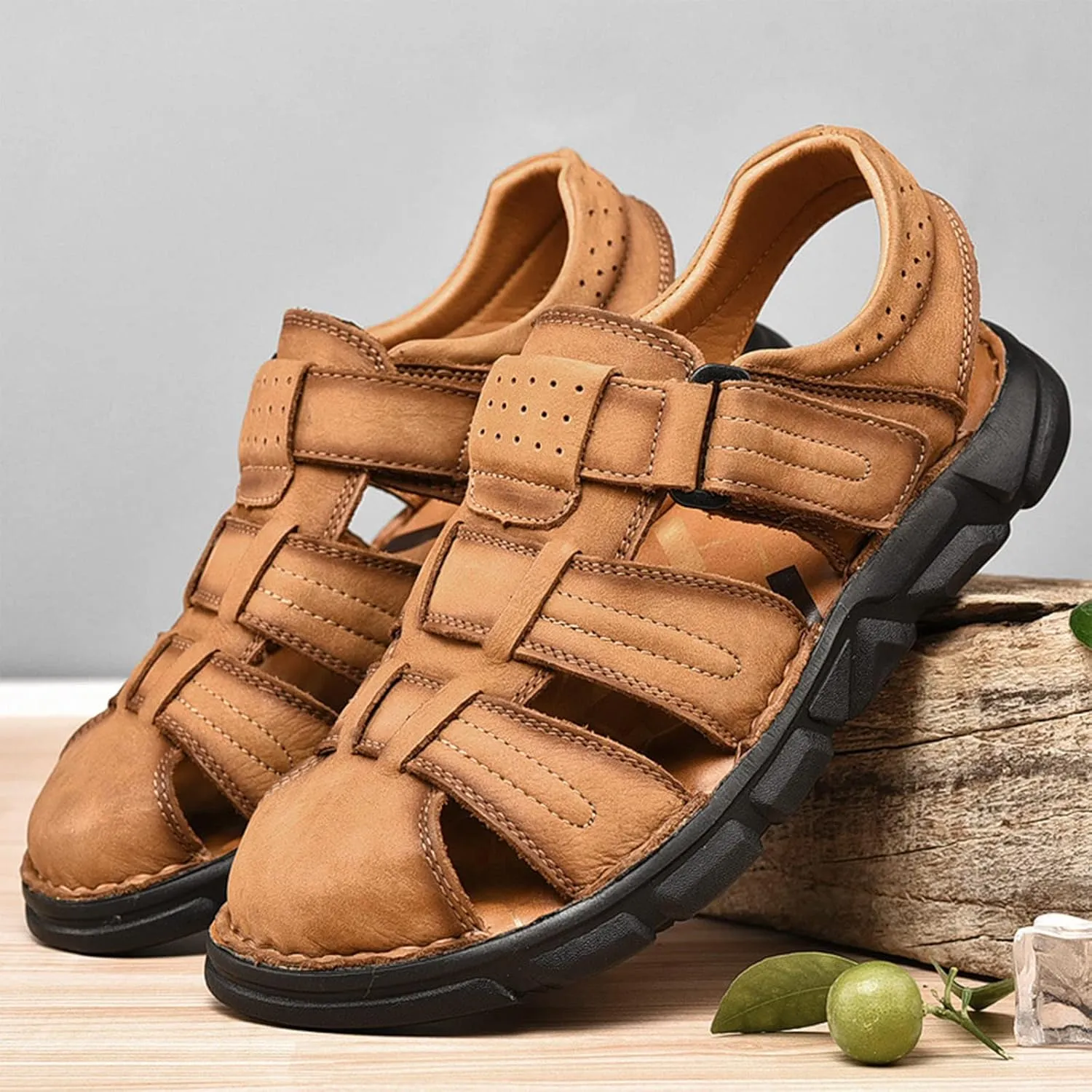 Mens Hiking Sandals, Outdoor Sports Summer Beach Fisherman Water Shoes, Mens Closed Toe Walking Sandals Comfort Breathable Trekking Shoes